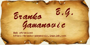 Branko Gamanović vizit kartica